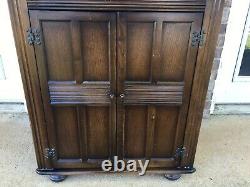 Beautiful Vintage English Leaded Glass Corner Cabinet Dark Wooden