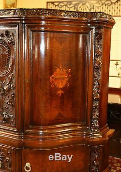 Best Carved Walnut Inlaid Satinwood China Liquor Cabinet Bar Restored C1920 MINT