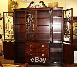 Best Quality OLD Baker Chippendale Mahogany Breakfront Bookcase China Cabinet