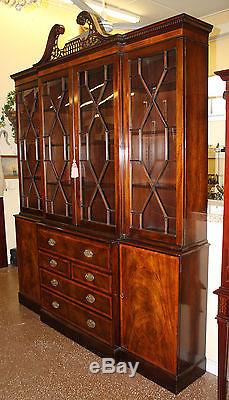 Best Quality OLD Baker Chippendale Mahogany Breakfront Bookcase China Cabinet