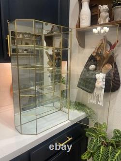 Big Vintage Brass & Glass Curio Cabinet 27 High Mirrored