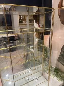 Big Vintage Brass & Glass Curio Cabinet 27 High Mirrored