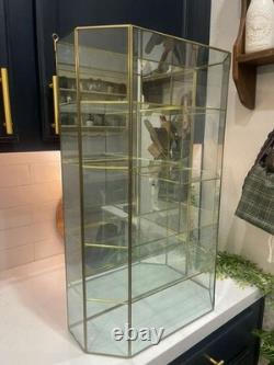 Big Vintage Brass & Glass Curio Cabinet 27 High Mirrored