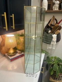 Big Vintage Brass & Glass Curio Cabinet 27 High Mirrored