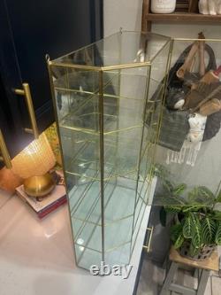 Big Vintage Brass & Glass Curio Cabinet 27 High Mirrored