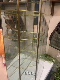 Big Vintage Brass & Glass Curio Cabinet 27 High Mirrored