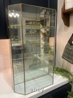 Big Vintage Brass & Glass Curio Cabinet 27 High Mirrored