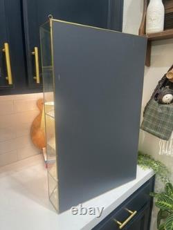 Big Vintage Brass & Glass Curio Cabinet 27 High Mirrored