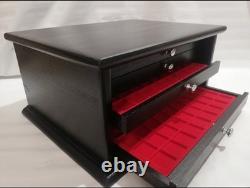 Black wooden cabinet with 5 drawers for coins. Handmade, using real wood