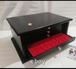 Black wooden cabinet with 5 drawers for coins. Handmade, using real wood
