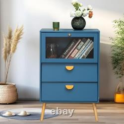 Blue Cabinet with Glass Doors Storage Cabinet Sideboard Display Cabinet Bedroom