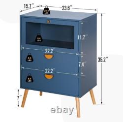 Blue Cabinet with Glass Doors Storage Cabinet Sideboard Display Cabinet Bedroom