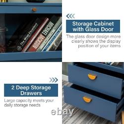 Blue Cabinet with Glass Doors Storage Cabinet Sideboard Display Cabinet Bedroom