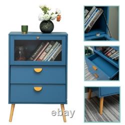 Blue Cabinet with Glass Doors Storage Cabinet Sideboard Display Cabinet Bedroom