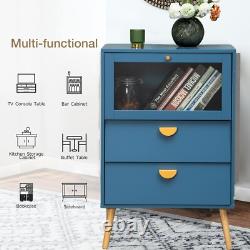 Blue Cabinet with Glass Doors Storage Cabinet Sideboard Display Cabinet Bedroom