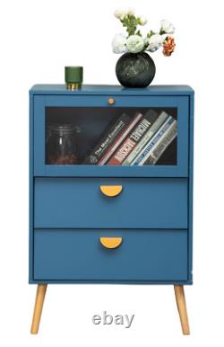 Blue Cabinet with Glass Doors Storage Cabinet Sideboard Display Cabinet Bedroom