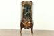 Bombe Marquetry Antique Vitrine Or Curio Display Cabinet, Curved Glass, France