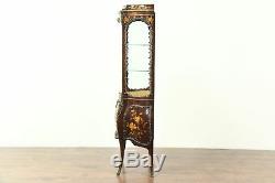 Bombe Marquetry Antique Vitrine or Curio Display Cabinet, Curved Glass, France