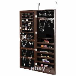 Brown Jewelry Cabinet Armoire Jewelry Box Organizer with Mirror Wall/ Door Mounted