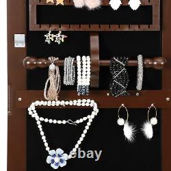 Brown Jewelry Cabinet Armoire Jewelry Box Organizer with Mirror Wall/ Door Mounted