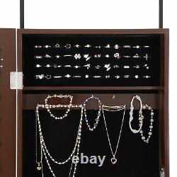 Brown Jewelry Cabinet Armoire Jewelry Box Organizer with Mirror Wall/ Door Mounted