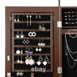 Brown Jewelry Cabinet Armoire Jewelry Box Organizer with Mirror Wall/ Door Mounted