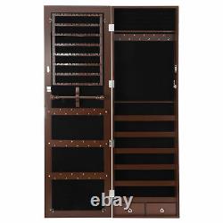 Brown Jewelry Cabinet Armoire Jewelry Box Organizer with Mirror Wall/ Door Mounted