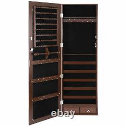 Brown Jewelry Cabinet Armoire Jewelry Box Organizer with Mirror Wall/ Door Mounted