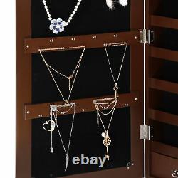 Brown Jewelry Cabinet Armoire Jewelry Box Organizer with Mirror Wall/ Door Mounted