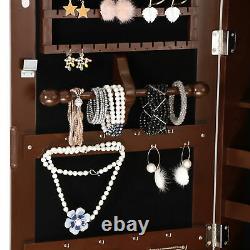 Brown Jewelry Cabinet Armoire Jewelry Box Organizer with Mirror Wall/ Door Mounted