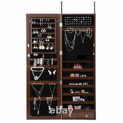 Brown Jewelry Cabinet Armoire Jewelry Box Organizer with Mirror Wall/ Door Mounted