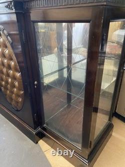 Brown Wood & Glass Free Standing Display Console Cabinet