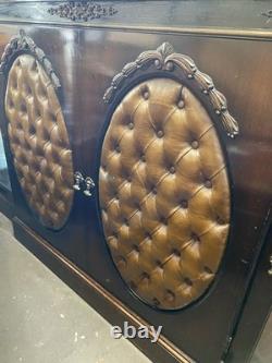 Brown Wood & Glass Free Standing Display Console Cabinet