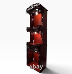 Buddhist Chinese Vietnamese Altar Shrine Cabinet 3 Levels Lights Red Wood 84 H