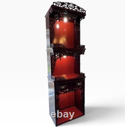 Buddhist Chinese Vietnamese Altar Shrine Cabinet 3 Levels Lights Red Wood 84 H