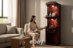 Buddhist Chinese Vietnamese Altar Shrine Cabinet 3 Levels Lights Red Wood 84 H