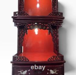Buddhist Chinese Vietnamese Altar Shrine Cabinet 3 Levels Lights Red Wood 84 H