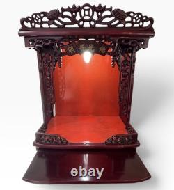Buddhist Chinese Vietnamese Altar Shrine Cabinet 3 Levels Lights Red Wood 84 H