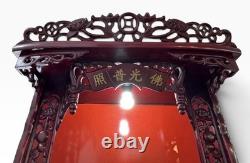 Buddhist Chinese Vietnamese Altar Shrine Cabinet 3 Levels Lights Red Wood 84 H