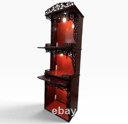 Buddhist Chinese Vietnamese Altar Shrine Cabinet 3 Levels Lights Red Wood 84 H