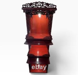 Buddhist Chinese Vietnamese Altar Shrine Cabinet 3 Levels Lights Red Wood 84 H Buddhist Chinese Vietnamese Altar Shrine Cabinet 3 Levels Lights Red Wood 84 H