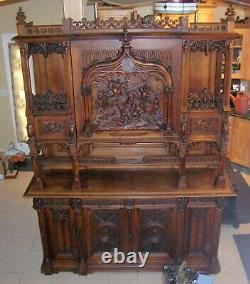 C. 1850 GOTHIC STULE HUGE CARVED WALNUT CABINET WithMEDIEVAL BATTLE SCENE B. OFFER