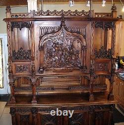 C. 1850 GOTHIC STULE HUGE CARVED WALNUT CABINET WithMEDIEVAL BATTLE SCENE B. OFFER