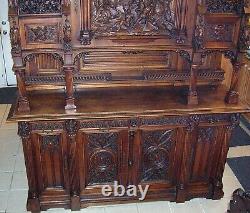 C. 1850 GOTHIC STULE HUGE CARVED WALNUT CABINET WithMEDIEVAL BATTLE SCENE B. OFFER