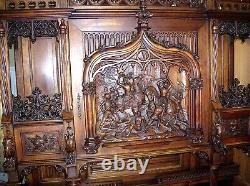 C. 1850 GOTHIC STULE HUGE CARVED WALNUT CABINET WithMEDIEVAL BATTLE SCENE B. OFFER