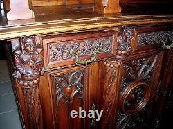 C. 1850 GOTHIC STULE HUGE CARVED WALNUT CABINET WithMEDIEVAL BATTLE SCENE B. OFFER