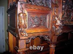 C. 1850 GOTHIC STULE HUGE CARVED WALNUT CABINET WithMEDIEVAL BATTLE SCENE B. OFFER