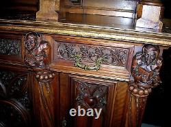 C. 1850 GOTHIC STULE HUGE CARVED WALNUT CABINET WithMEDIEVAL BATTLE SCENE B. OFFER