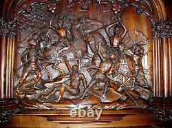 C. 1850 GOTHIC STULE HUGE CARVED WALNUT CABINET WithMEDIEVAL BATTLE SCENE B. OFFER