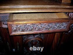 C. 1850 GOTHIC STULE HUGE CARVED WALNUT CABINET WithMEDIEVAL BATTLE SCENE B. OFFER